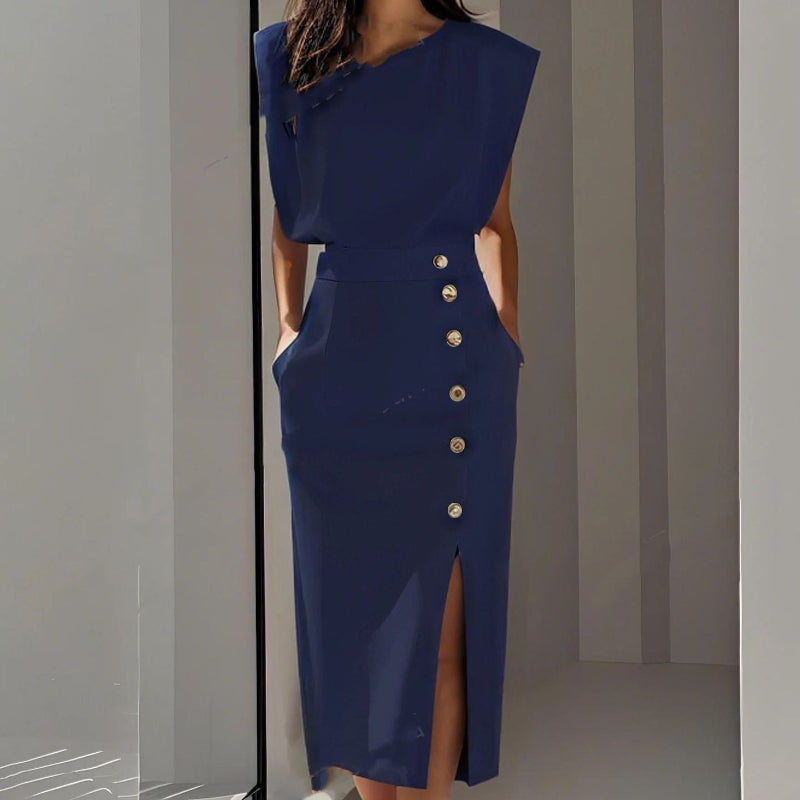 Casual Sleeveless Midi Dress - blue