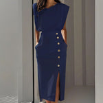 Casual Sleeveless Midi Dress - blue