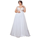 Plus-Size Bridal Gown — Illusion-Lace Bodice, Beaded Fringe Shoulder, Tulle A-Line Floor-Length — Curve Sizes 0XL–4XL