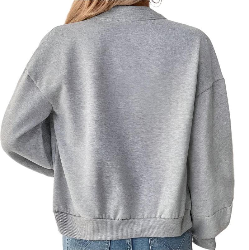 Zip Up Long Sleeve Sweatshirt -runwayfashionista.com