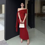 Edgy One-Shoulder Waist Tie Midi Dress