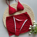 Turn Heads in Red: Introducing the Three-Piece Bikini Set Sexy Style Printed