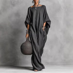 Relaxed Batwing Sleeve Maxi Dress with Pockets - black