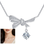 Sterling Silver Bow Moissanite Drop Necklace