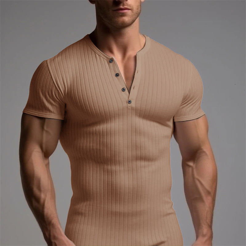 V-neck Button T-shirt - beige