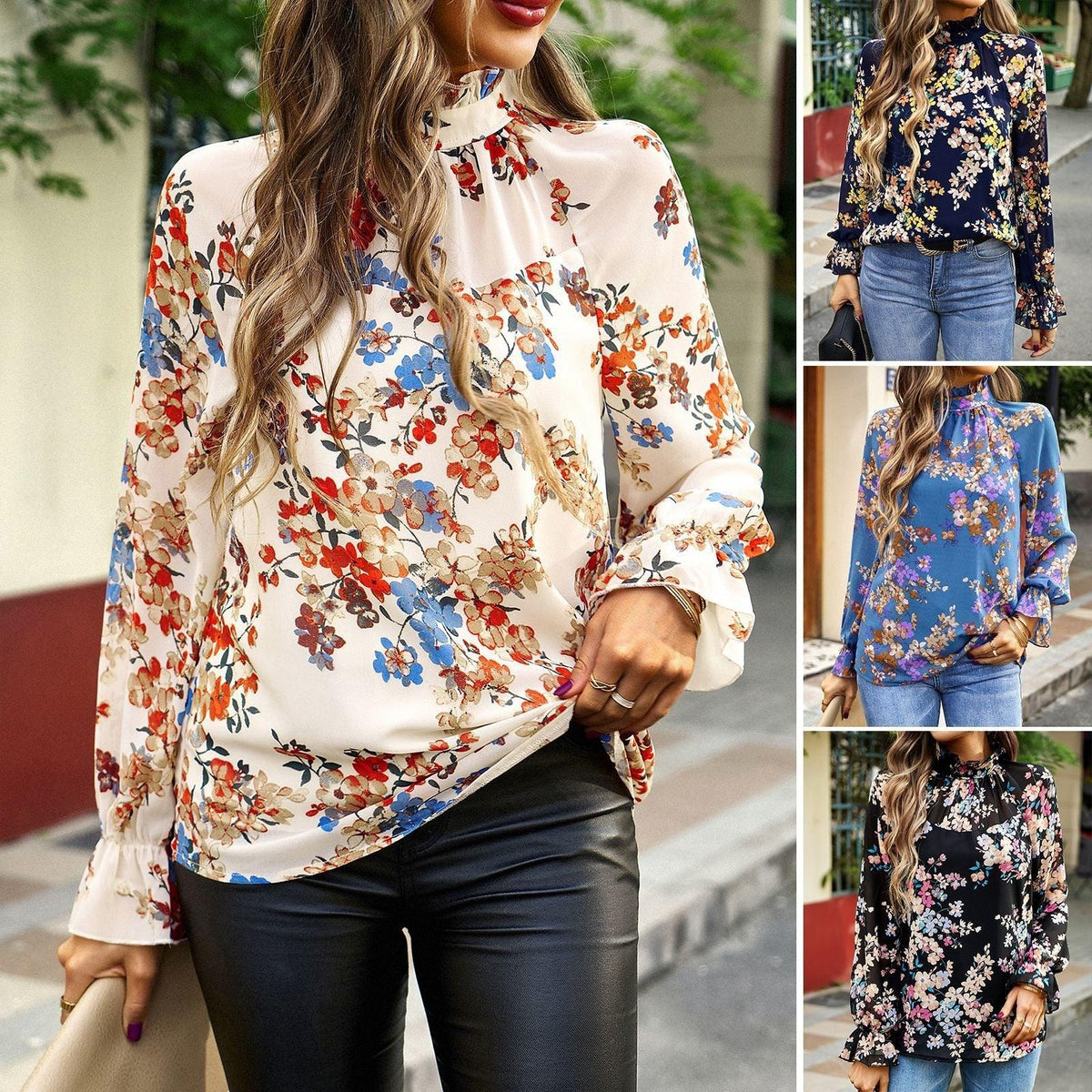 Floral Long Sleeve Commuter Shirt - runwayfashionista.com