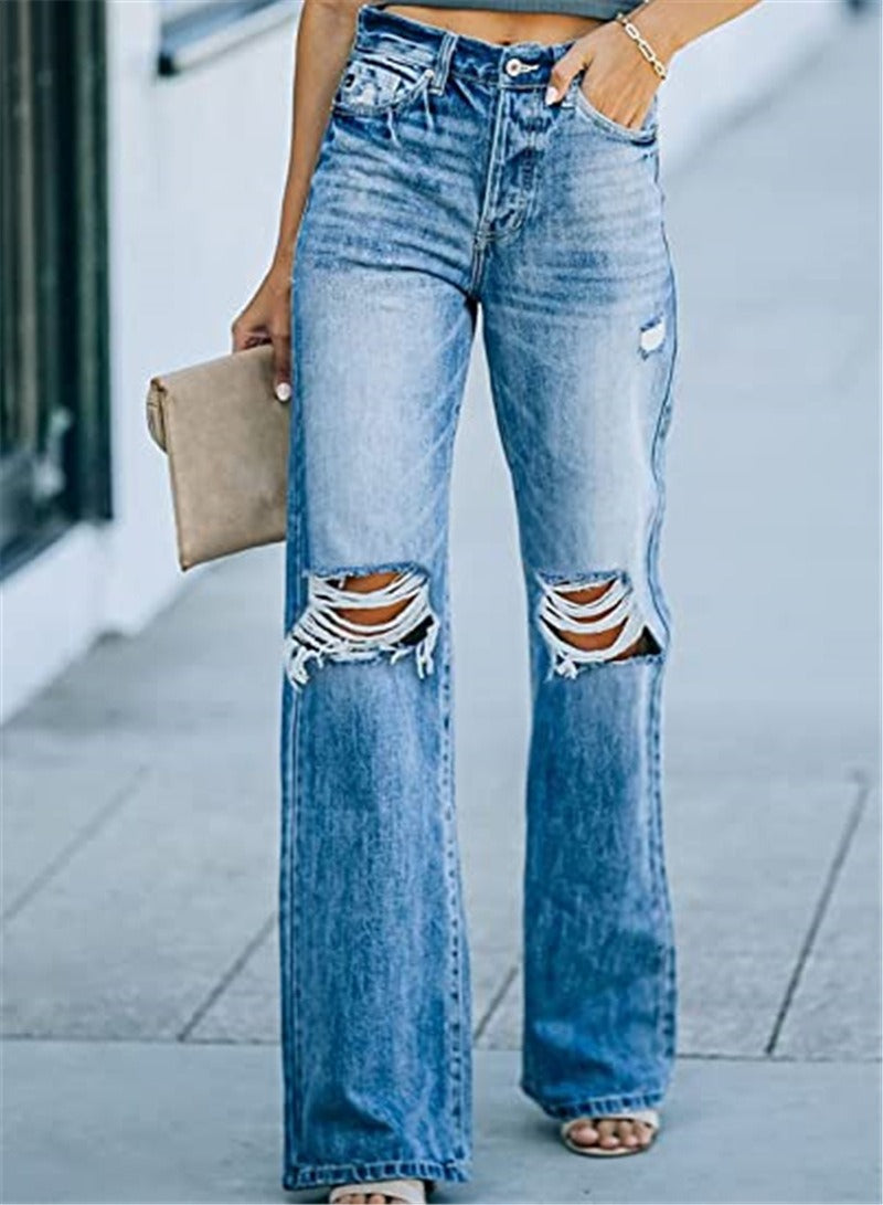 Straight Leg Jeans Hollow-out Flared - runwayfashionista.com