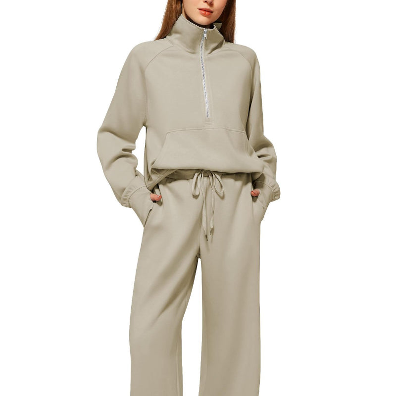 Half Zip Long Sleeve Sweatshirt And Wide Leg Pants Set