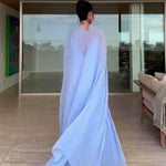 Light Blue Pleated Maxi Dress & Cape Two-piece Set