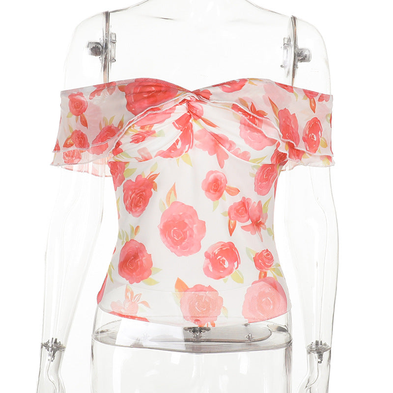 Bold Edge: The One-Shoulder Mesh Printed Top