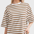 Casual Striped Quarter Sleeve T - Shirt - runwayfashionista.com