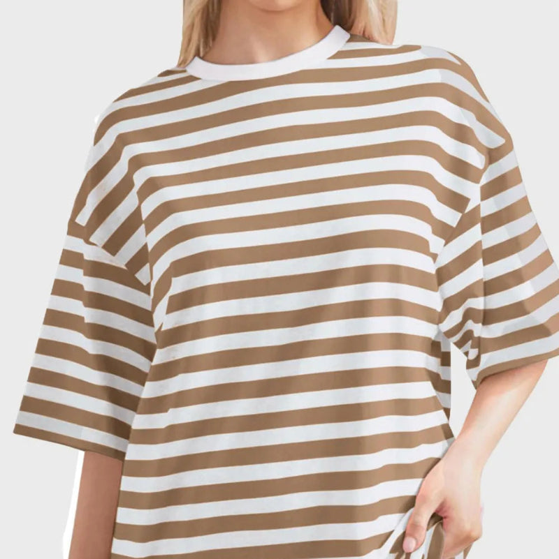 Casual Striped Quarter Sleeve T - Shirt - runwayfashionista.com