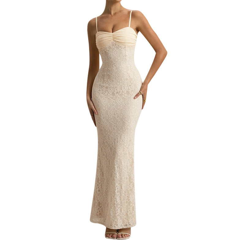 Cinching Lace Camisole Midi Dress