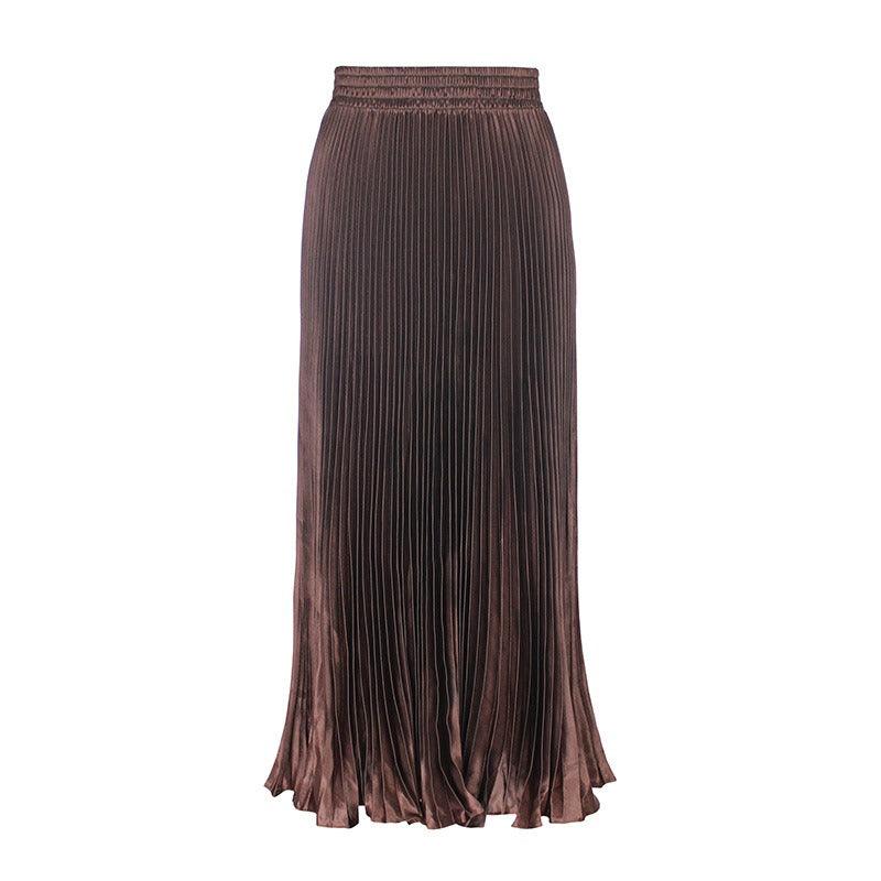 Glossy pleated long skirt