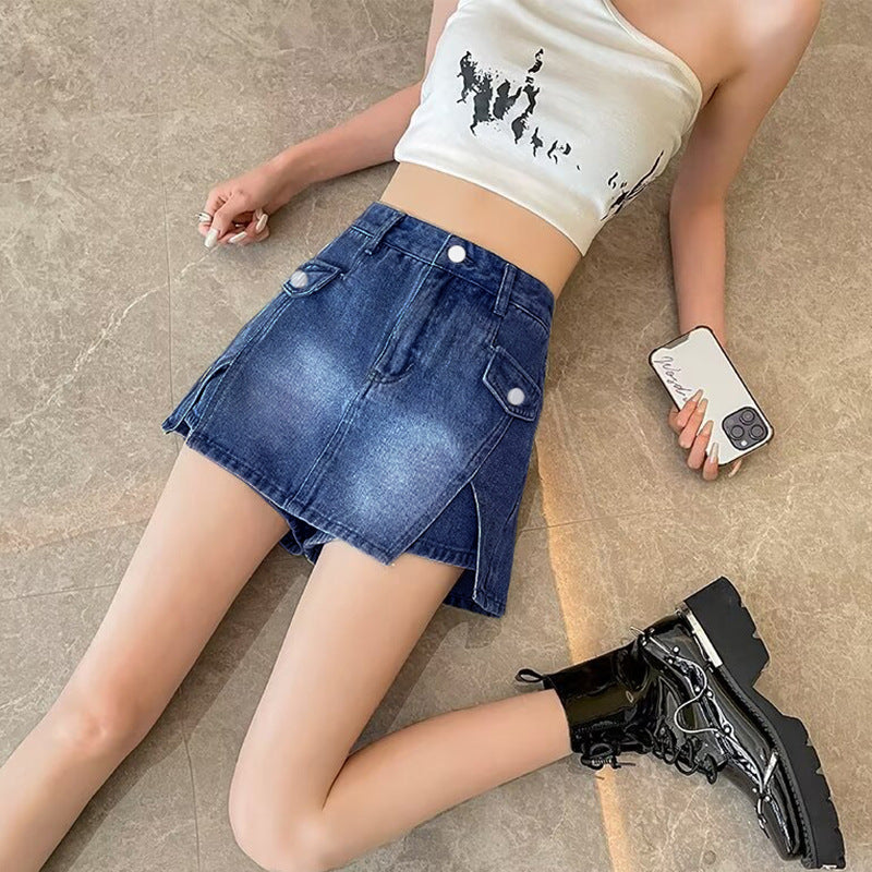 High-Waisted Denim Mini Skirt