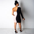 One Shoulder V-neck Bodycon Above Knee Dress