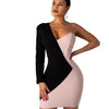 One Shoulder V-neck Bodycon Above Knee Dress