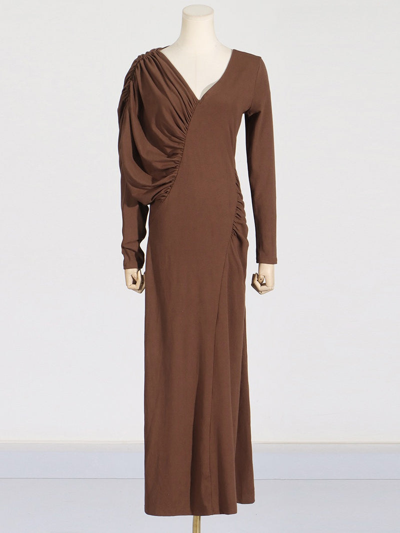 Asymmetric V-neck Design Dress