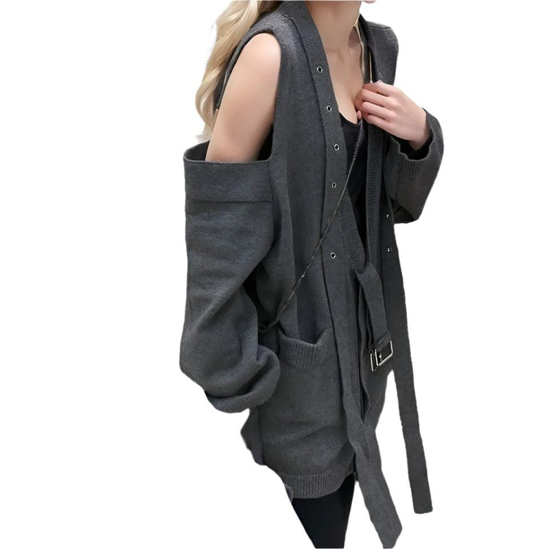 Off-Shoulder Loop V-Neck Cardigan