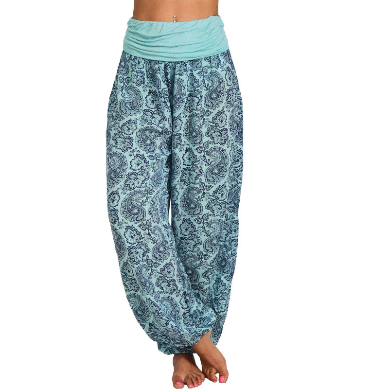 High-Waist Digital Print Wide Harem Pants