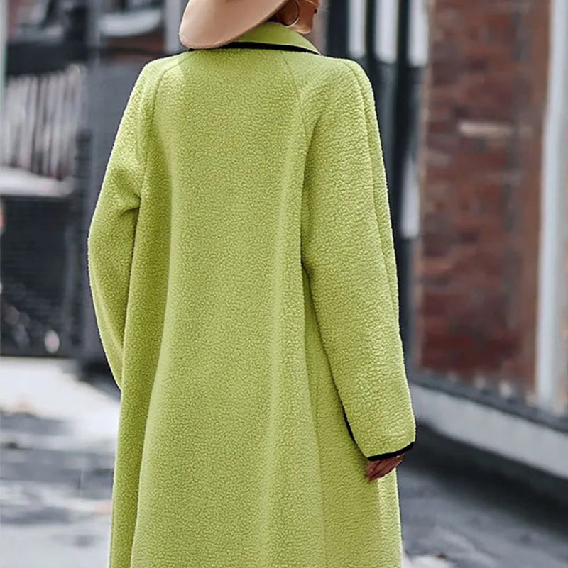Contrast Trim Long Sleeve Coat with Pockets - runwayfashionista.com