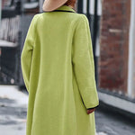 Contrast Trim Long Sleeve Coat with Pockets - runwayfashionista.com