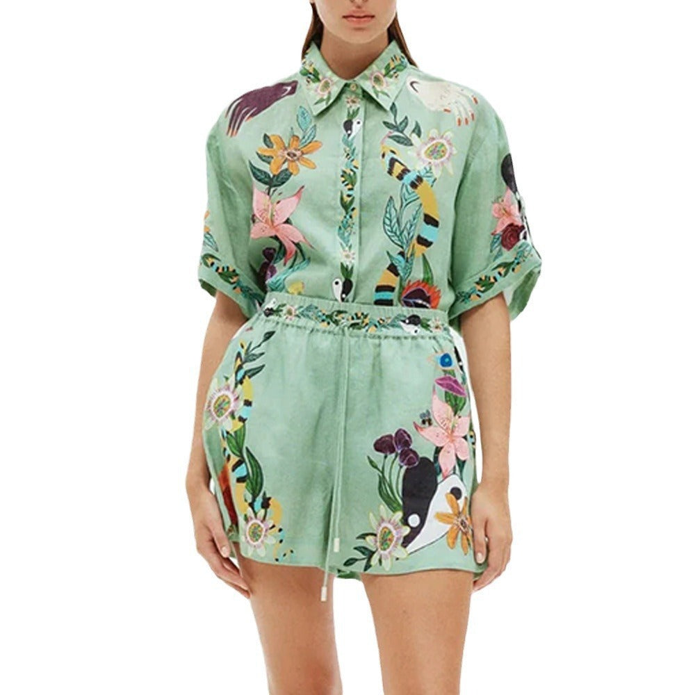 Lapel Shirt Shorts Two Piece Set