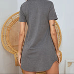 V-Neck Short Sleeve Lounge Dress - runwayfshionista.com