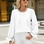 Round Neck Flounce Sleeve Top -runwayfashionista.com