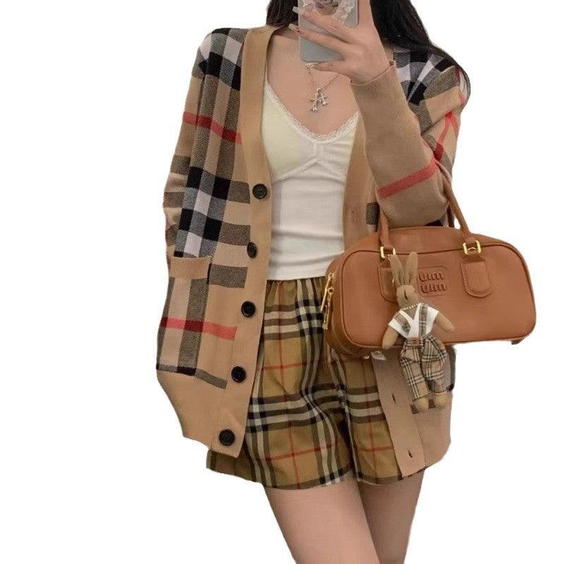 Knitted Plaid Cardigan