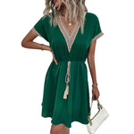 Turn heads effortlessly with this Casual Lace Splicing Short Dress—where comfort meets bold style in every stitch.