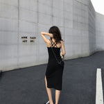 Chic Mid-Length A-Line Strap Dress - black
