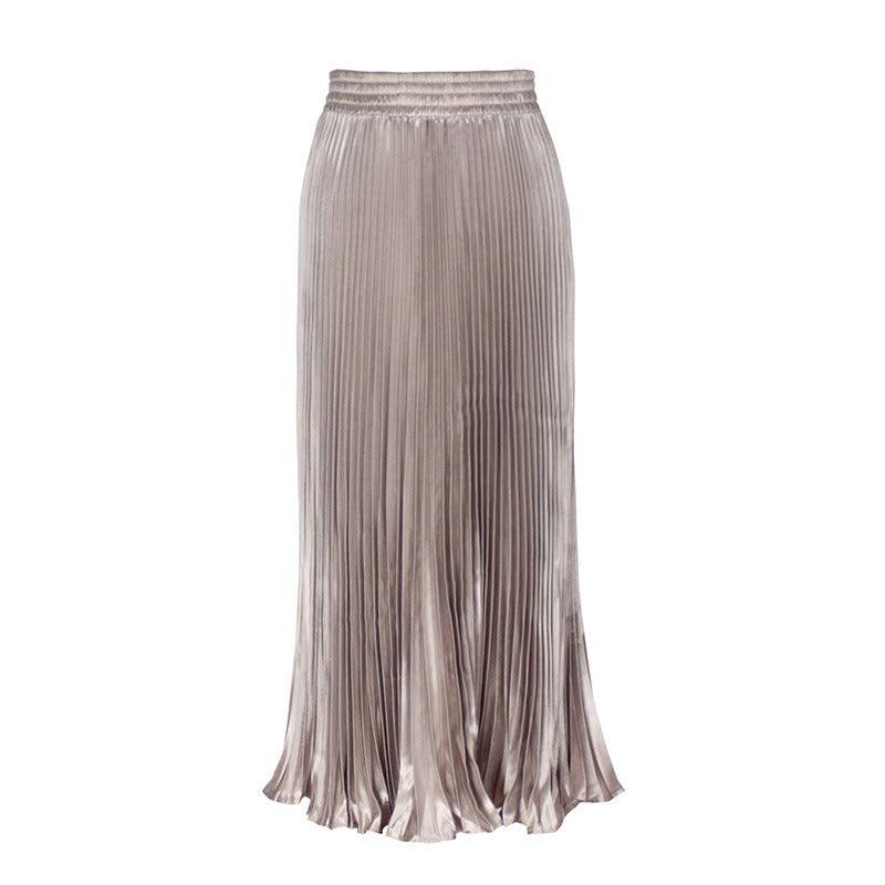 Glossy pleated long skirt