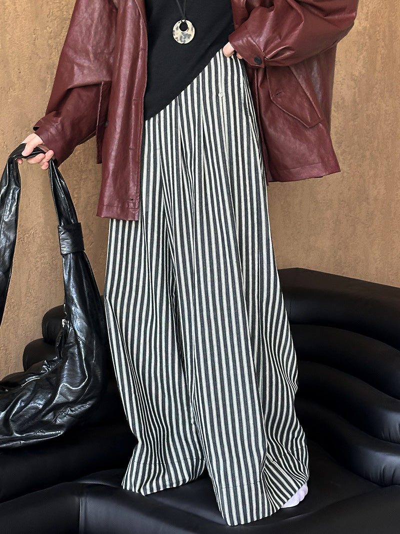 Versatile Striped Wide Leg Pants