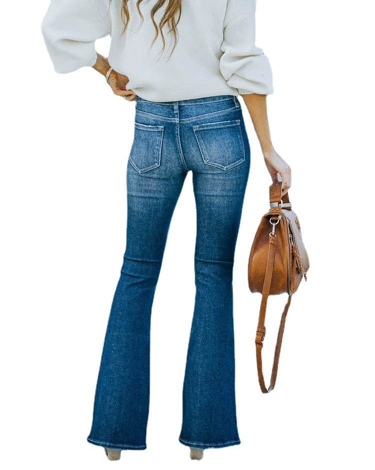 Flare Stretch Ripped Jeans - runwayfashionista.com