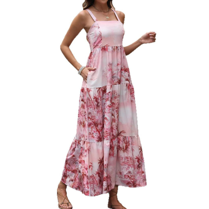 Strapless Ink Pocket Maxi Dress - Floral