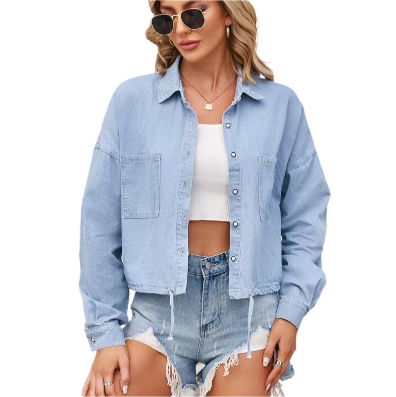 Button up long sleeve denim jacket - runwayfashionista.com