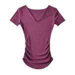 Half open solid color threaded short sleeved shirt