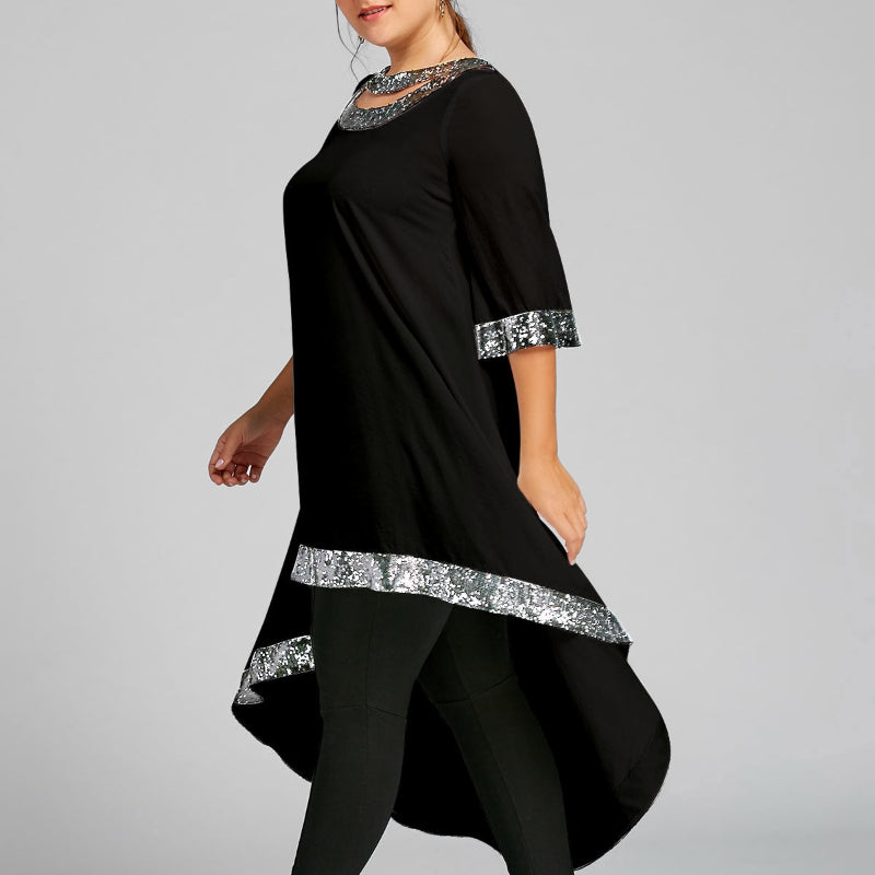 Glamorous Plus Size Sequined Dip Hem Dress