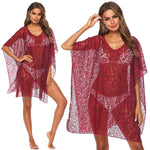 Make a bold statement with this sheer red chiffon mesh cover up