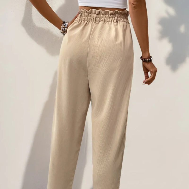 Frill High Waist Pants with Pockets - runwayfashionista.com