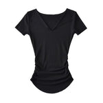 Half open solid color threaded short sleeved shirt