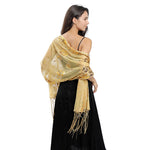 Flower Sequin Embroidered Long Fringe Shawl
