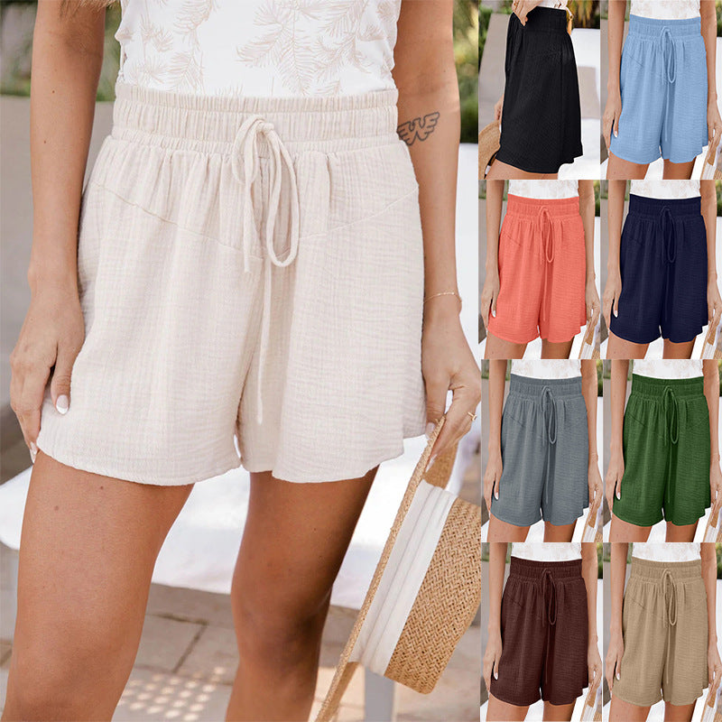 Loose Double Wrinkled Casual Mid-Length Shorts