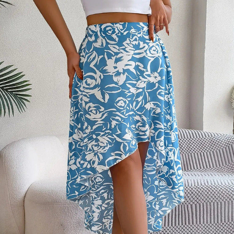 High-Low Printed High Waist Skirt