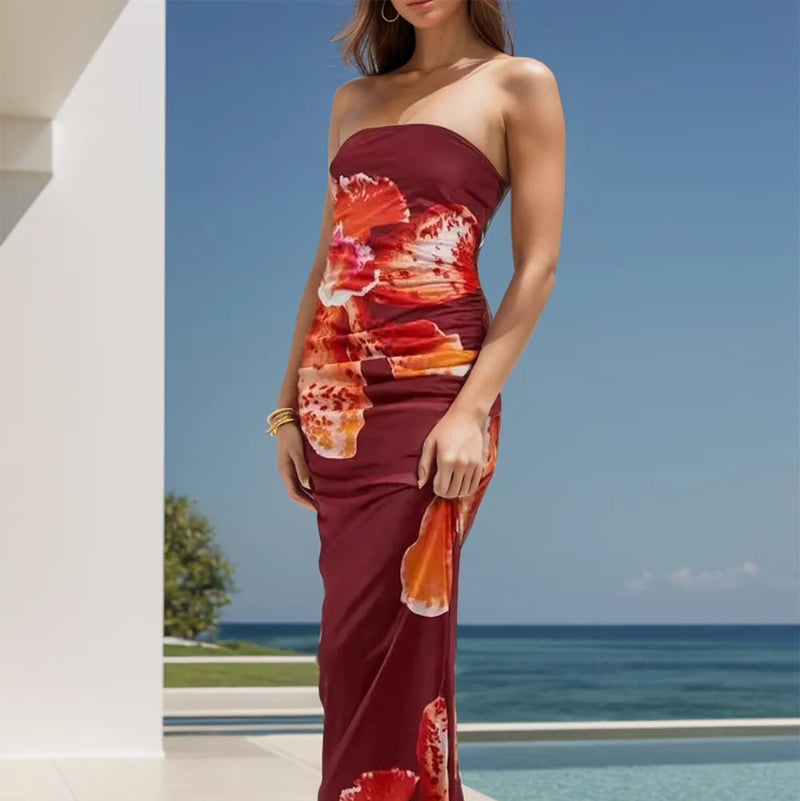 Printed Tube Sleeveless Maxi Dress -runwayfashionista.com
