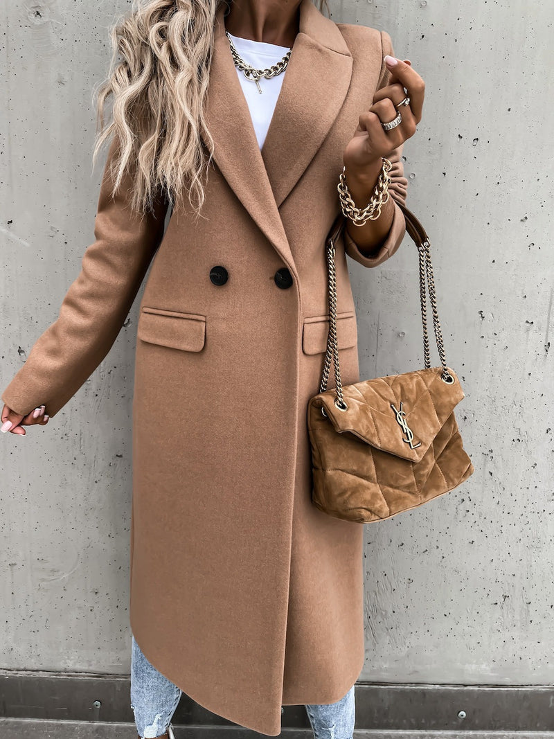 Medium Length Button Down Woollen Coat - runwayfashionista.com