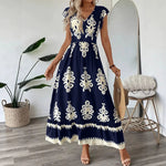 High-waisted, Figure-flattering, Elegant Maxi Dress - navy blue