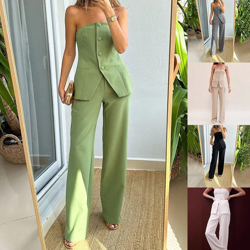 Graceful Tube Top And Straight Pants Trousers Set