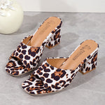 Leopard Square Toe Sandals - white